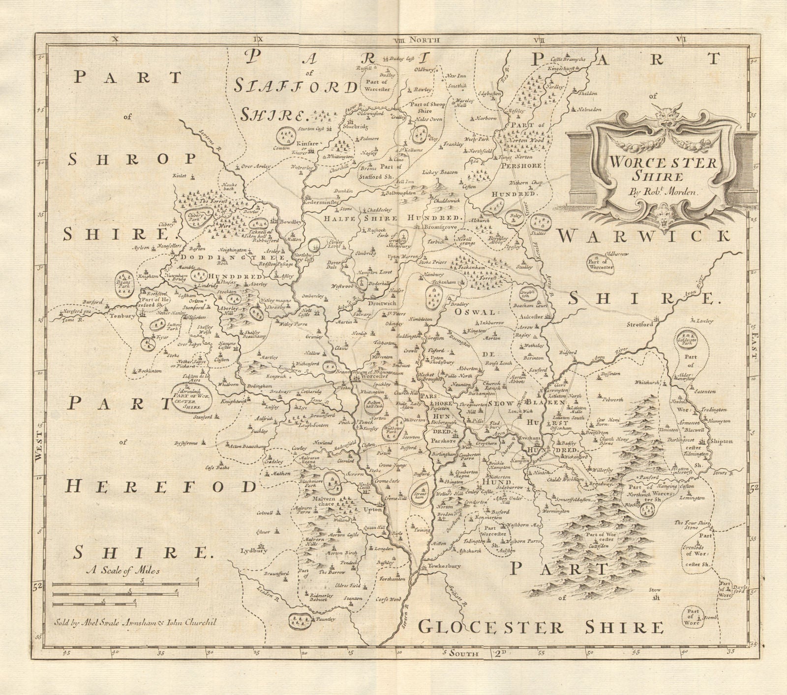 WORCESTERSHIRE. by ROBERT MORDEN from Camden's Britannia 1772 old antique map